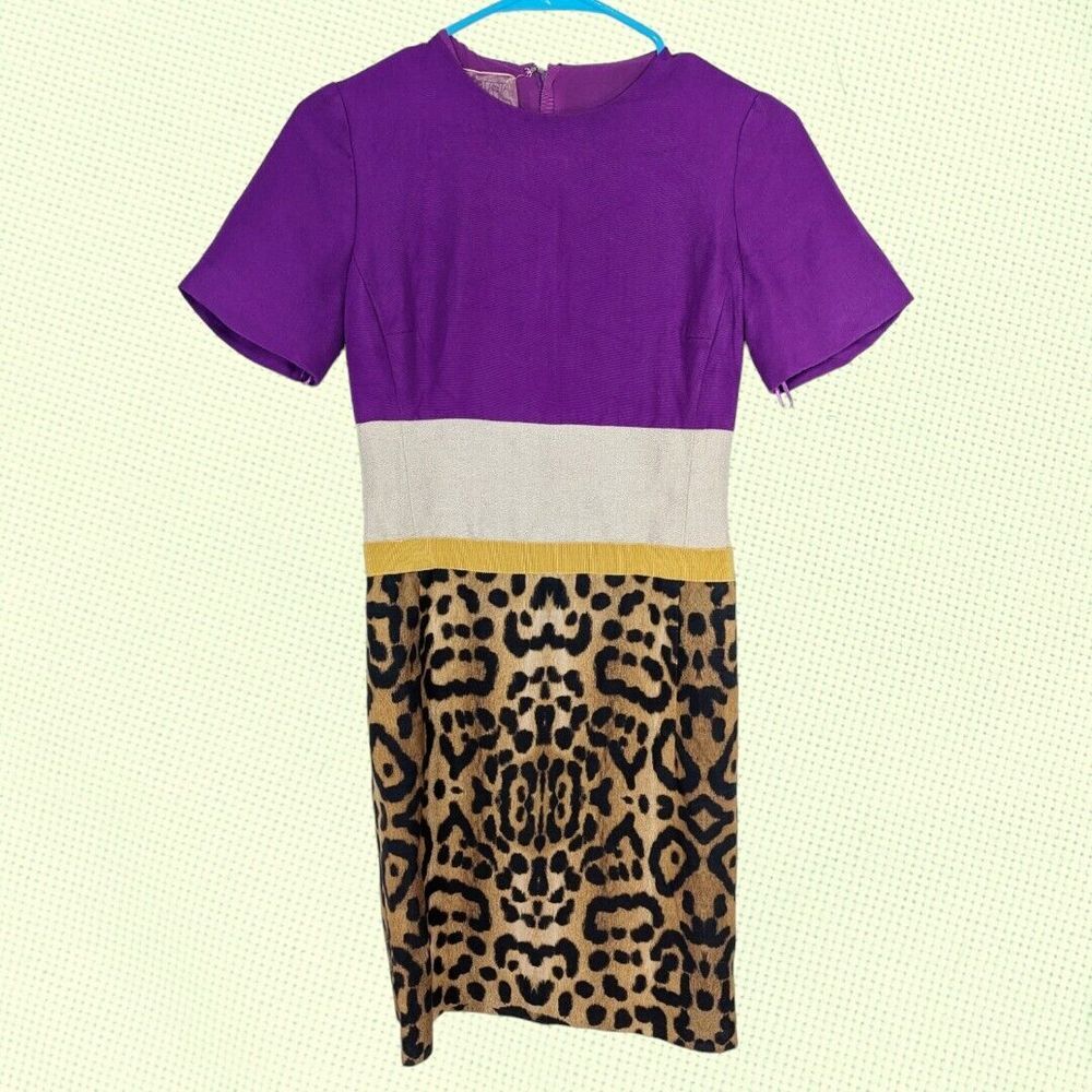 Giambattista Valli Sheath Dress US 2 /No Size Linen‎ Silk Leopard Purple